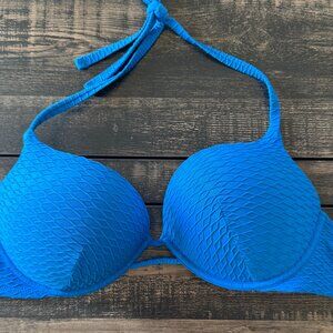 Blue Textured Halter Swim Top - Women Swim